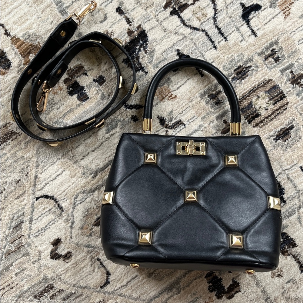 Black Quilted Handbag with Gold Accents - Picture 2 of 8